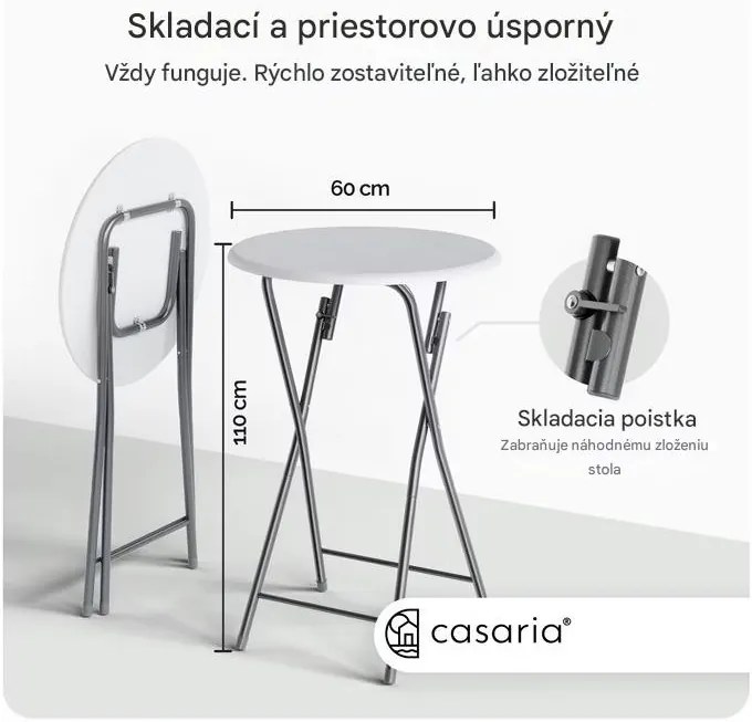 InternetovaZahrada Skladací barový stôl Ø60 cm - biely s dreveným dekorom