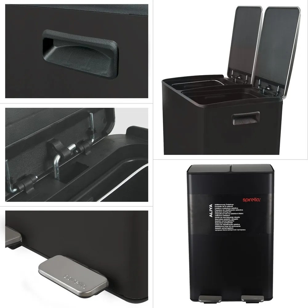 Matne čierny oceľový odpadkový kôš 2x30 l na triedený odpad/nášľapný Aliya – Spirella