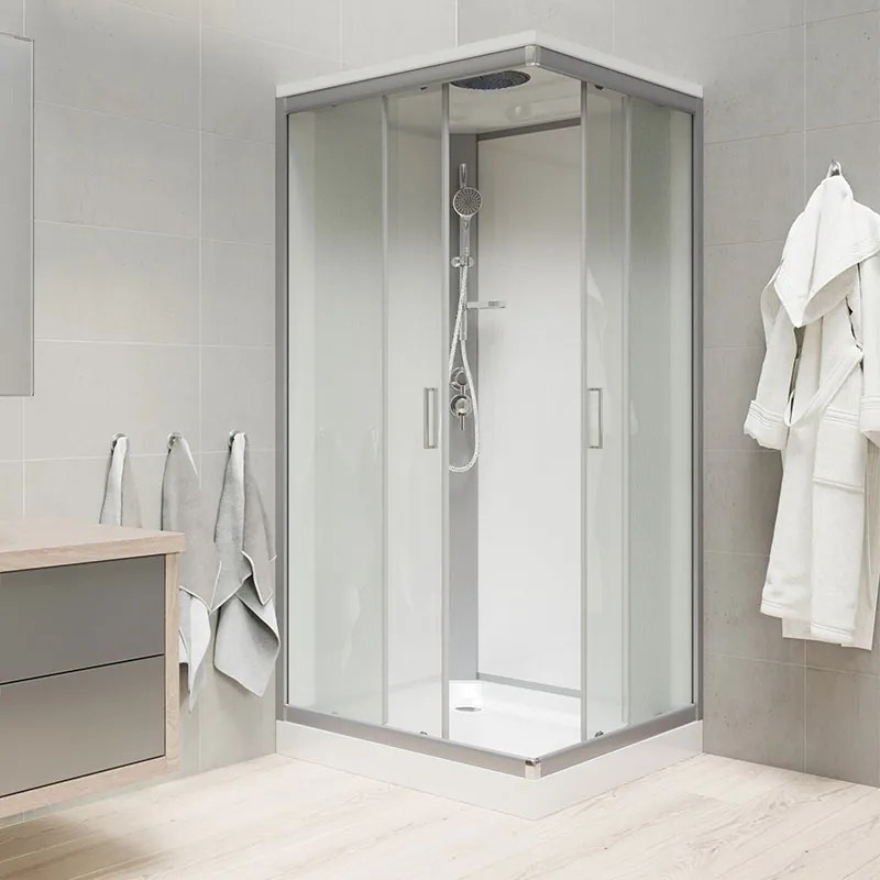 Mereo Mereo, Sprchový, so strechou, štvorcový, satin ALU, sklo Point, zadne steny bielé, MER-CK34172KBSW