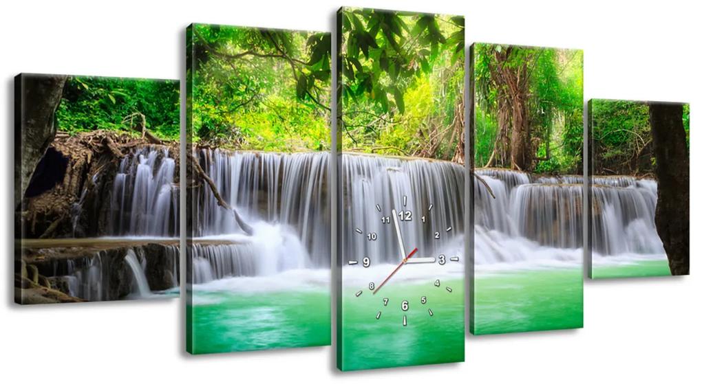 Gario Obraz s hodinami Thajsko a vodopád v Kanjanaburi - 5 dielny Rozmery: 150 x 105 cm