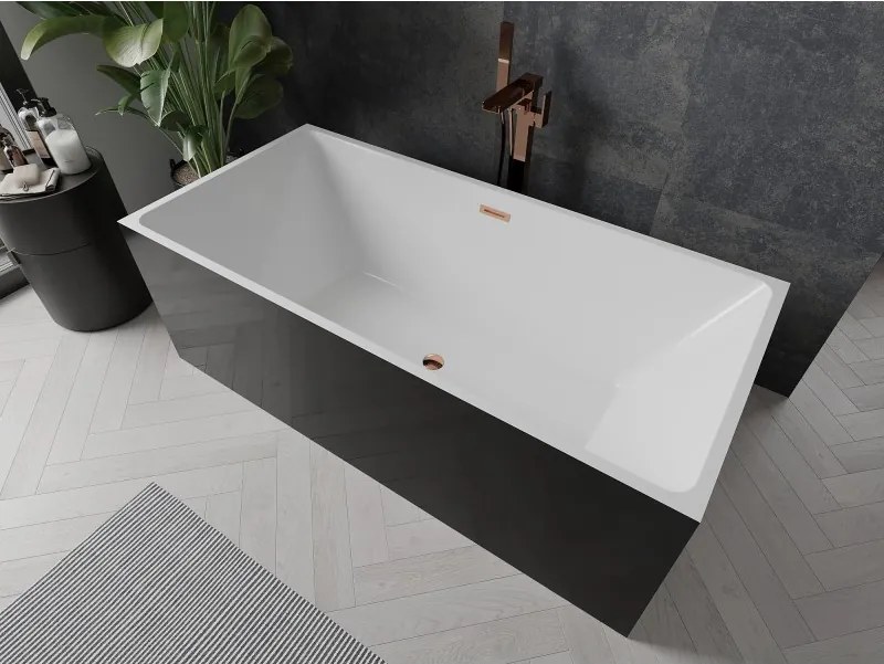 Mexen Nita, voľne stojaca vaňa 170 x 80 cm, biela-čierna, ružové zlato prepad, 52091708075-60