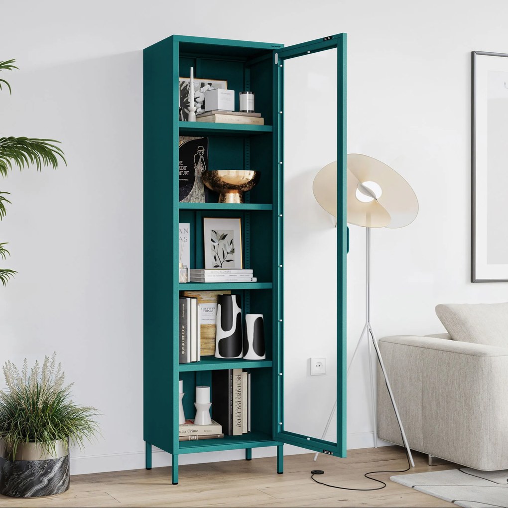 Vitrína LUIGI, 500 x 1800 x 350 mm, Modern: morská modrá