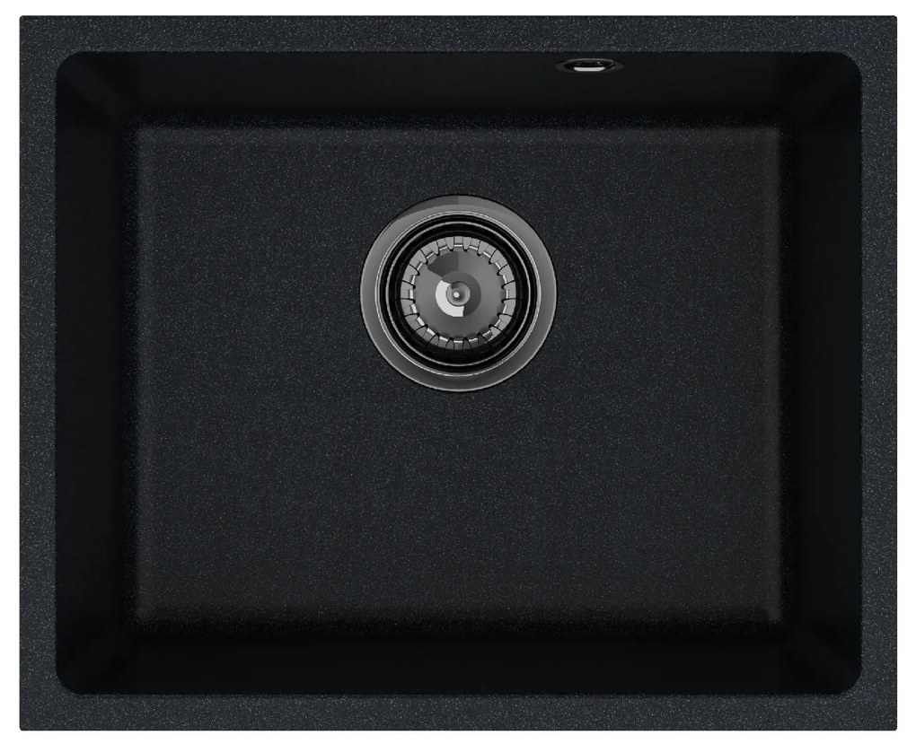 Sink Quality Crypton 55, kuchynský granitový drez 460x375x205 mm + čierny sifón, čierna škvrnitá, SKQ-CRY.B.1KBO.55.XB