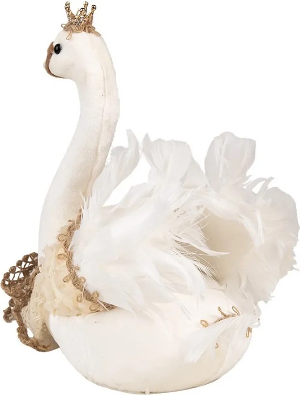 Decorative Figurine Swan 28x14x28 Cm White Textile On Plastic - 28*14*28 cm