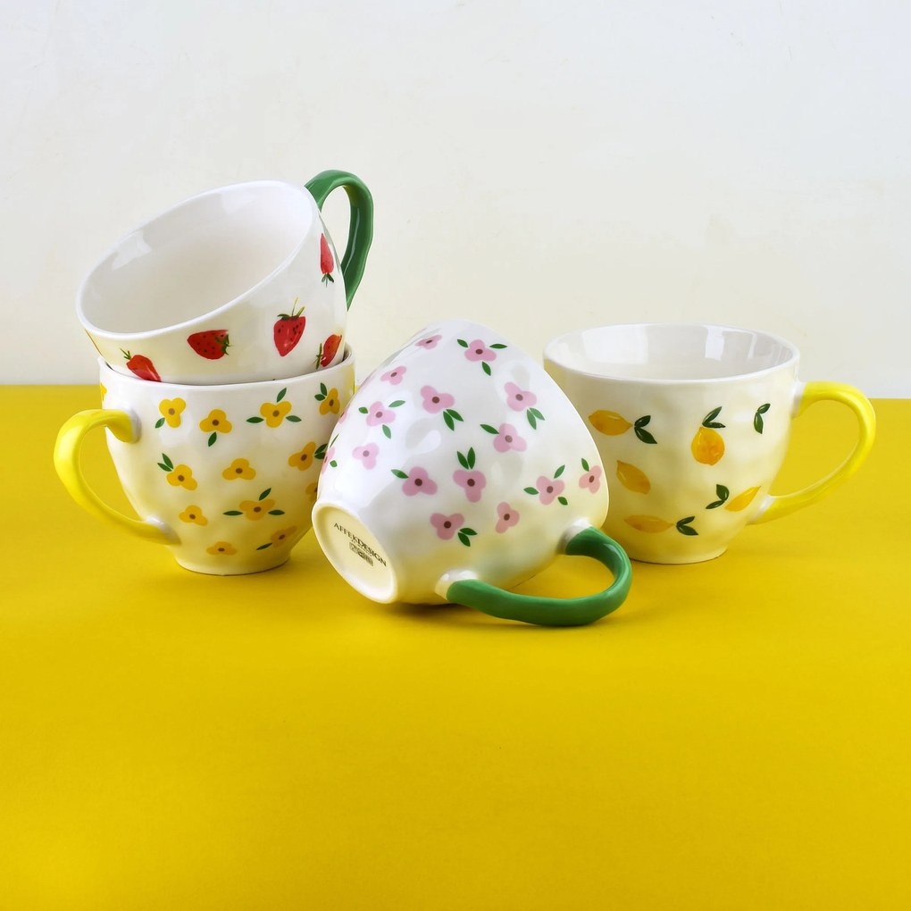 Porcelánový hrnek FLORELLA 400 ml bílý/žlutý