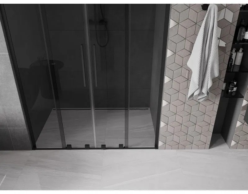 Mexen Velar L Duo, posuvné sprchové dvere do otvoru 150 cm, 8mm šedé sklo, čierna matná, 871-150-003-42-70