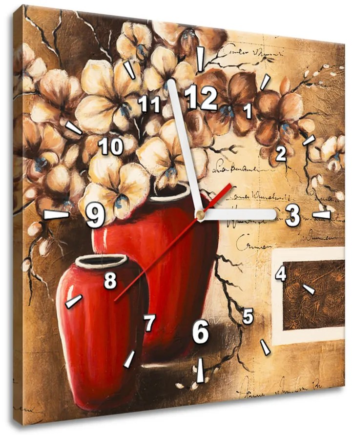 Gario Obraz s hodinami Orchidei v červenej váze Rozmery: 60 x 40 cm