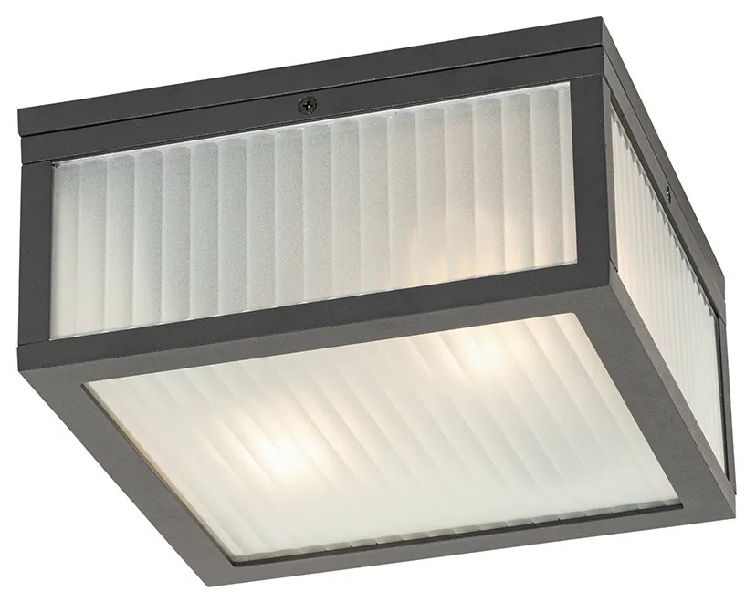 Vonkajšie stropné svietidlo čierne s rebrovaným sklom 2-žiarovkové IP44 - Charlois