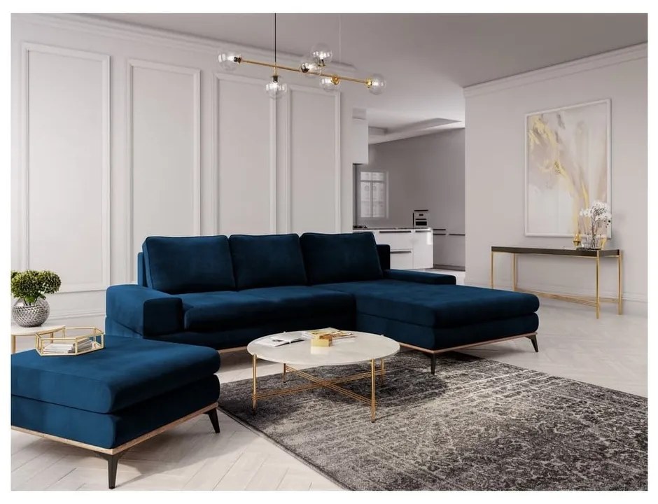 Kráľovskymodrá rozkladacia rohová pohovka so zamatovým poťahom Windsor & Co Sofas Astre, pravý roh