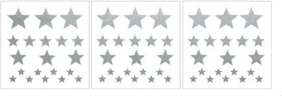 Samolepka do detskej izby sada hviezdy strieborná 3-8cm