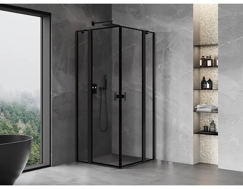 Mexen, Mexen Mist Duo sklopný sprchový kút 85 x 85 cm, čierny rám - 8A4-085L-085P-70-70