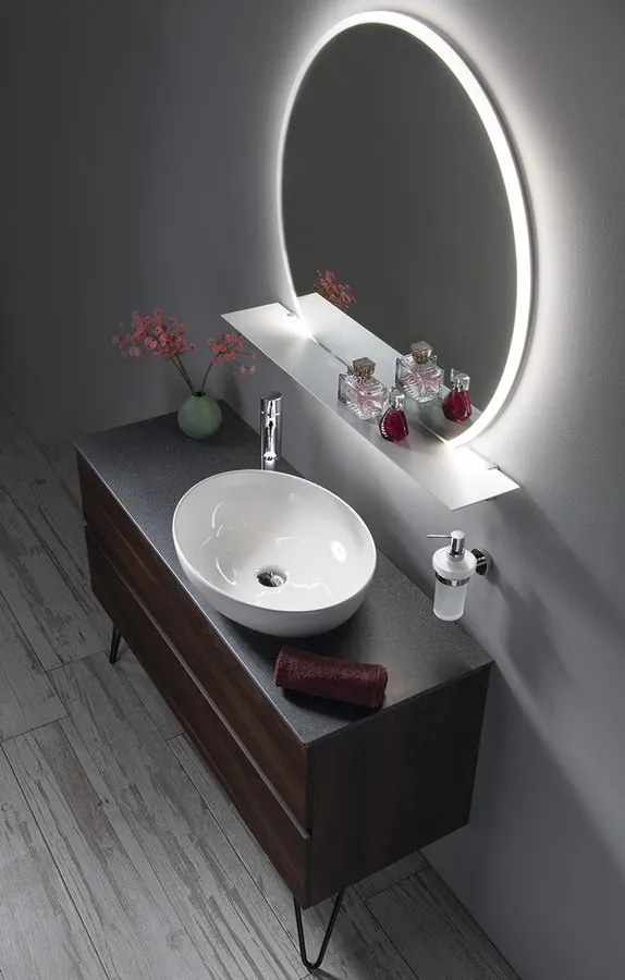 Sapho Sapho, VISO LED podsvietené guľaté zrkadlo priemer 60cm s policou, biela mat, VS060-01