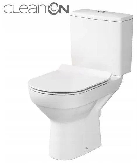 Cersanit City New CleanOn, kombi wc so splachovaním 3/5l, horizontálny odtok + antibakteriálne toaletné sedátko z duroplastu, biela, K35-037