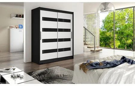 Veľká šatníková skriňa WESTA IV čierna/biela šírka 150 cm