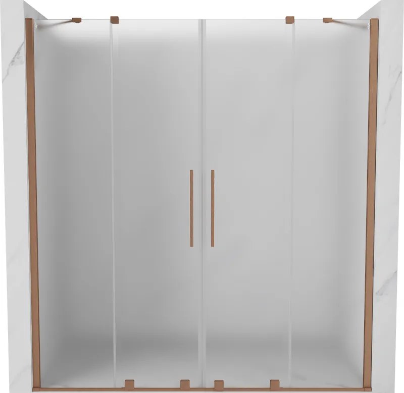 Mexen Velar Duo, posuvné sprchové dvere do otvoru 200 cm, 8mm sklo námraza, medená matná, 871-200-000-32-65