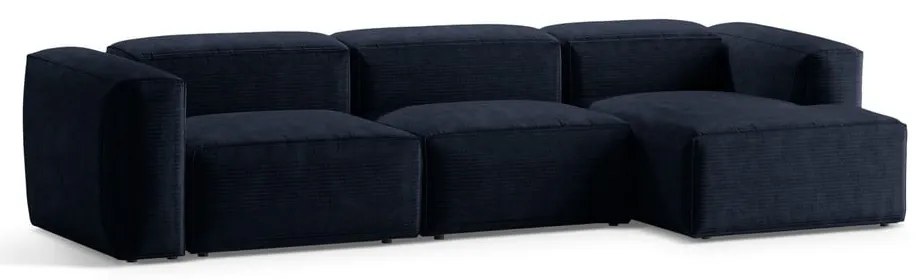 Tmavomodrá menčestrová rohová pohovka (pravý roh/s leňoškou) Bergamo – Cosmopolitan Design