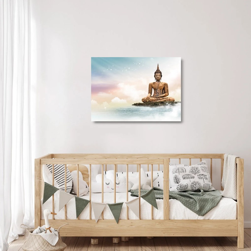Sklenený obraz - Budha dozerajúci na zemi (70x50 cm)