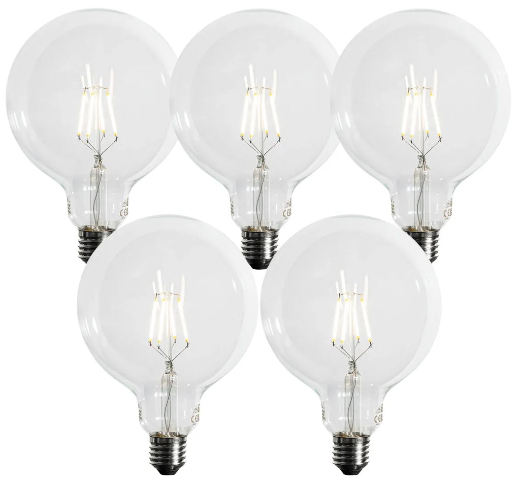 Sada 5 ks E27 3-stupňová stmievateľná LED žiarovka so špirálovým vláknom G125 4W 450lm 3000K