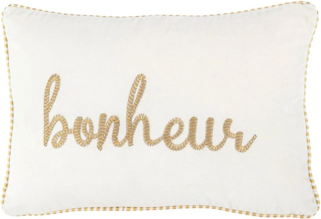 Polštář Bonheur textil bílý se zlatým – 30*45*3,5 cm