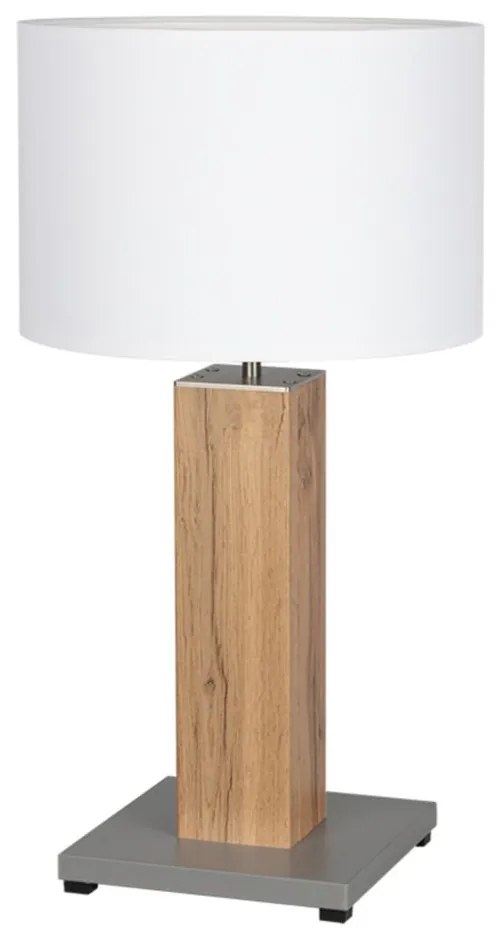 Stolová lampa FLAME, 1xMax.40W, biele textilné tienidlo, dyhovaný dub, G