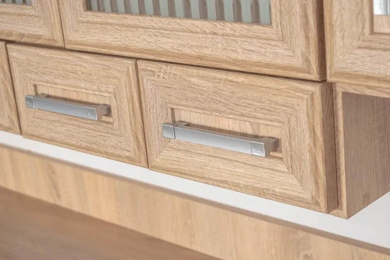 Kredenc II Ramiak 160 s osvetlením, sonoma (sklo hranaté , paula, doska sonoma)