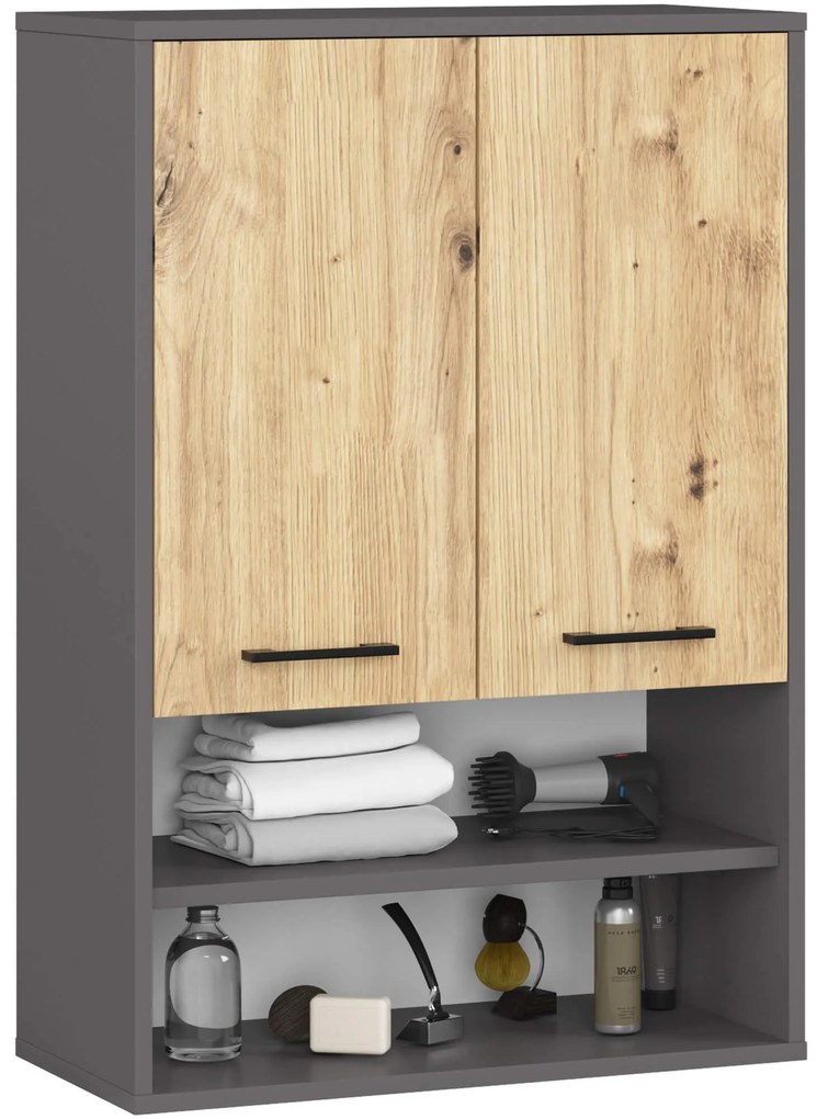 Závesná kúpelňová skrinka Farid TYP 7 (sivý grafit + dub artisan). Akcia -14%. Vlastná spoľahlivá doprava až k Vám domov. 1128825