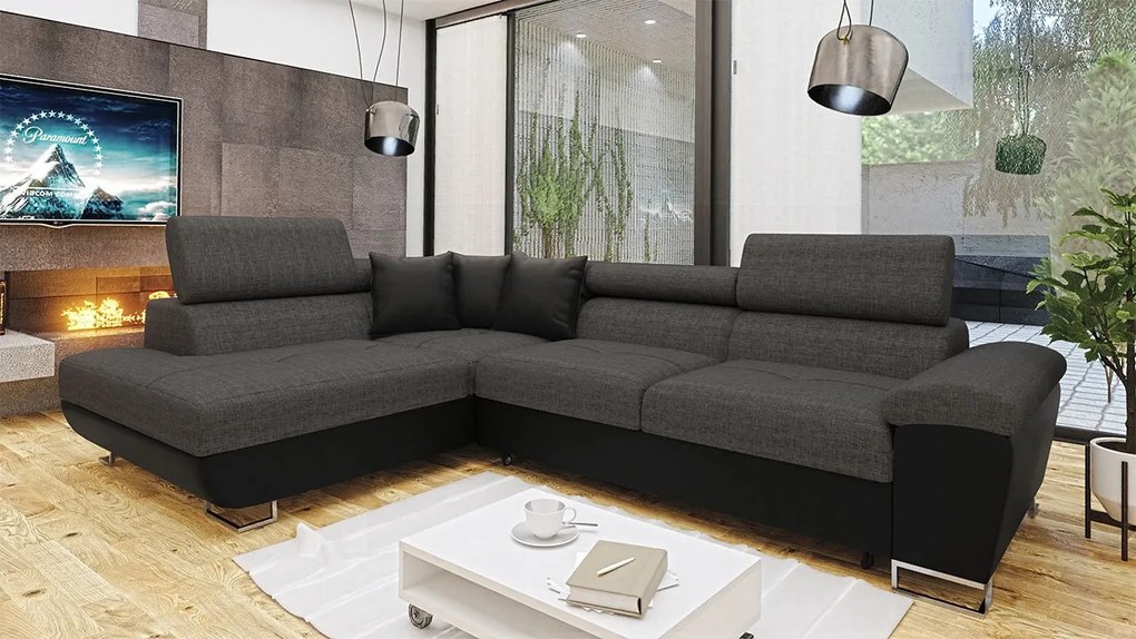 Rohová sedacia súprava do obývačky Alvin Sale, Dostupné poťahy: Ekokoža Soft 017 (biela) + Lux 06 + Ekokoža Soft 017 (biela), Strana: ľavá