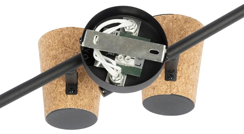 Stropné bodové svietidlo čierne s korkovým tienidlom 4-žiarovkové nastaviteľné - Corky