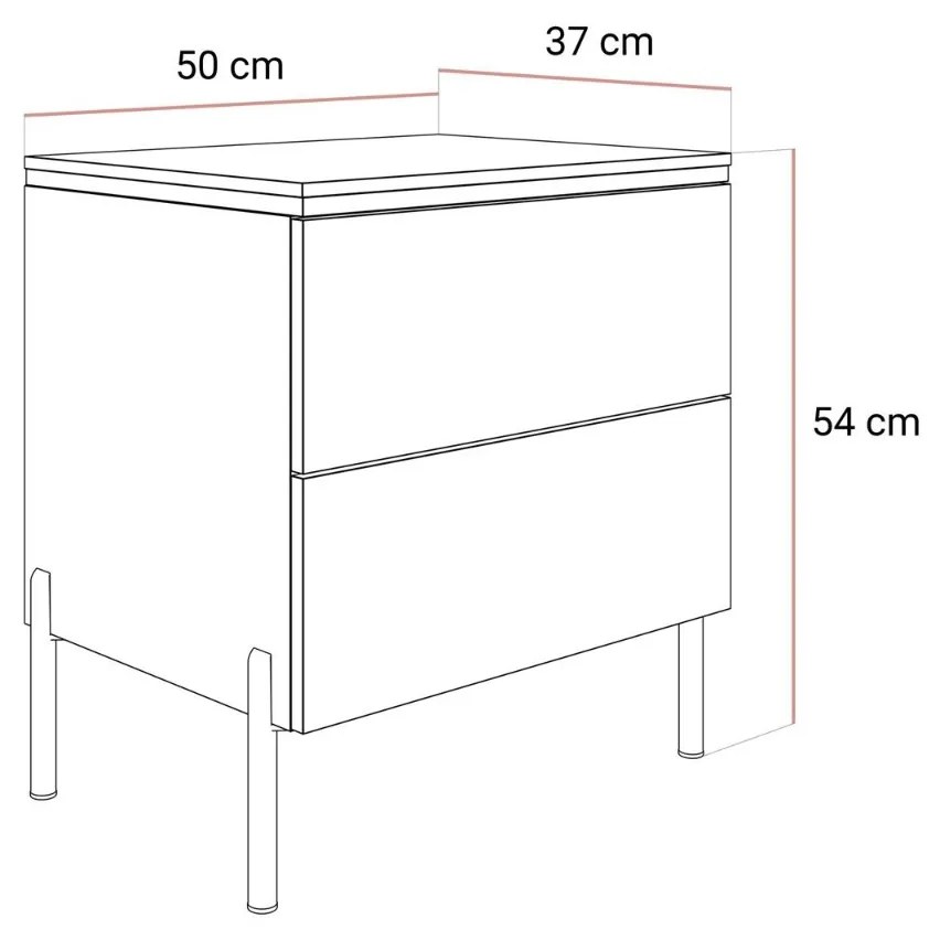 NOČNÝ STOLÍK NESSIE 2 BIELY LESK + STRIEBORNÝ NOŽIČKY 14 cm LED