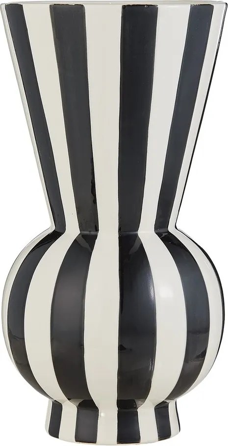 LYDIA Váza pruhy 30 cm - čierna / biela