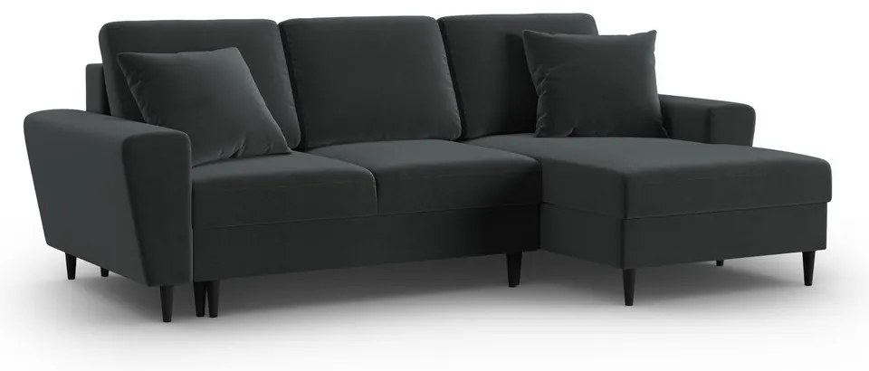 Tmavosivá zamatová rozkladacia/s úložným priestorom rohová pohovka (pravý roh/s leňoškou) Kyoto – Cosmopolitan Design