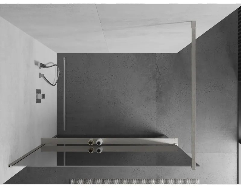 Mexen Kioto+, sprchová zástena Walk-In s poličkou a vešiakom 120 x 200 cm, 8mm sklo vzor zrkadlo, brúsená oceľ profil, 800-120-121-97-50