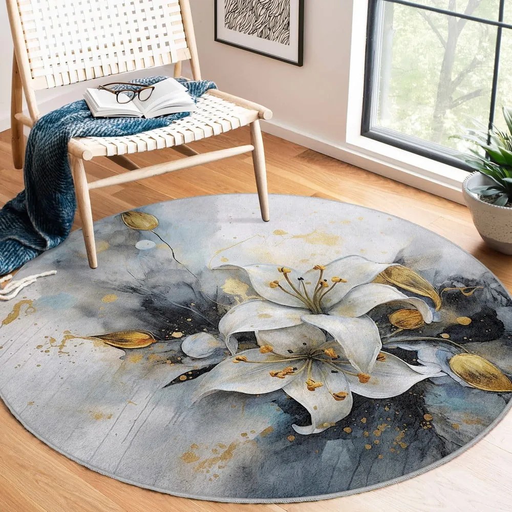 Modro-sivý prateľný okrúhly koberec ø 80 cm Golden Lilly – Mila Home