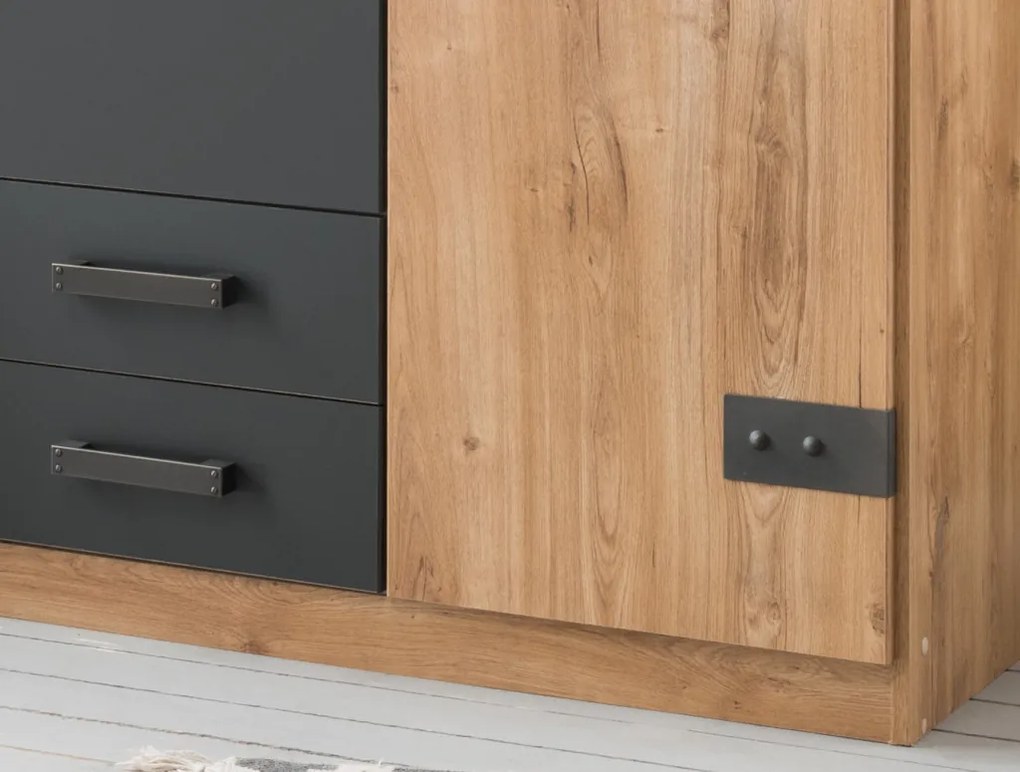 Šatníková skriňa so zásuvkami Cork, 135 cm, doskový dub/grafit