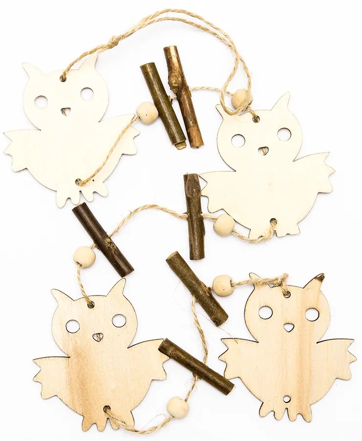 DECOLED Závesná drevená dekorácia, sovy, 58 cm