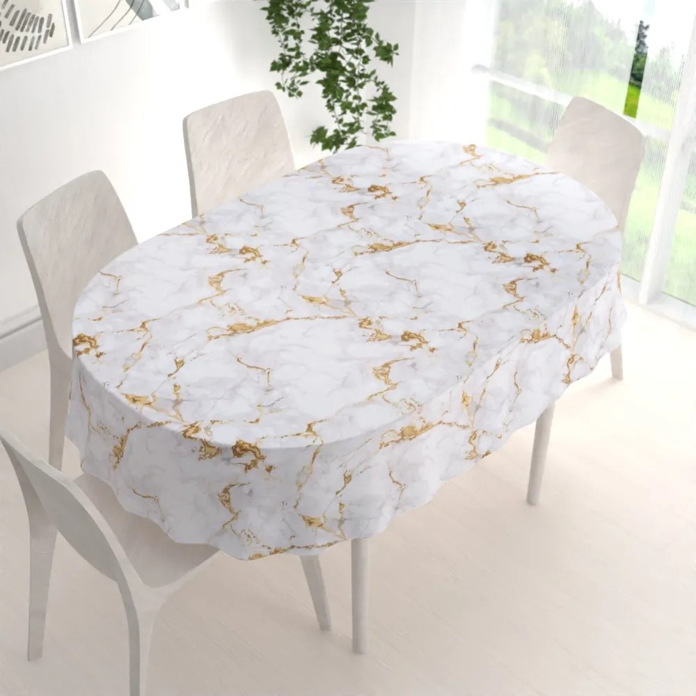 Biante Dekoračný oválny obrus PM-065 Hnedo-béžový mramor 140x220 cm