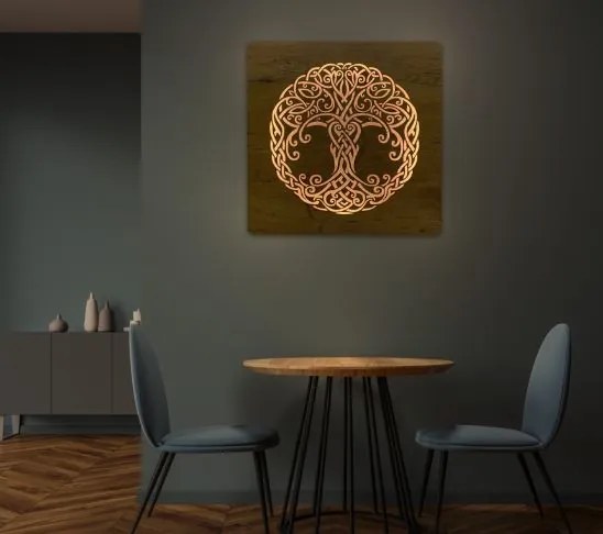 Obraz Keltský strom života s led podsvietením na batériu