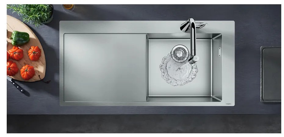 Hansgrohe S71, nerezový drez 450 vstavaný s odkvapkávacou plochou vľavo, nerez, HAN-43306800