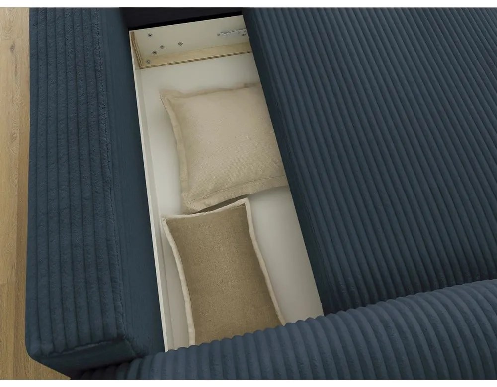 Tmavomodrá menčestrová rozkladacia rohová pohovka (pravý roh) Lucien – Bobochic Paris