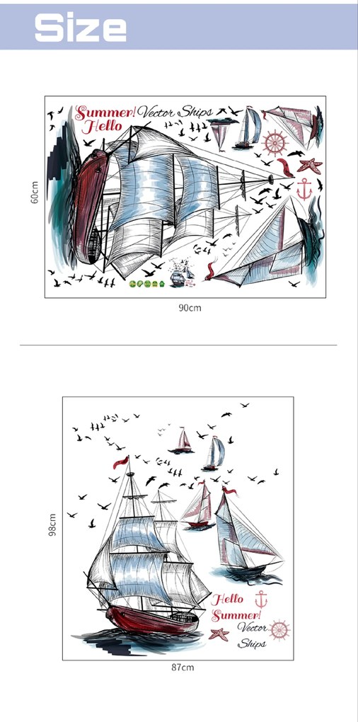 Samolepka na stenu "Plachetnice" 98x87 cm
