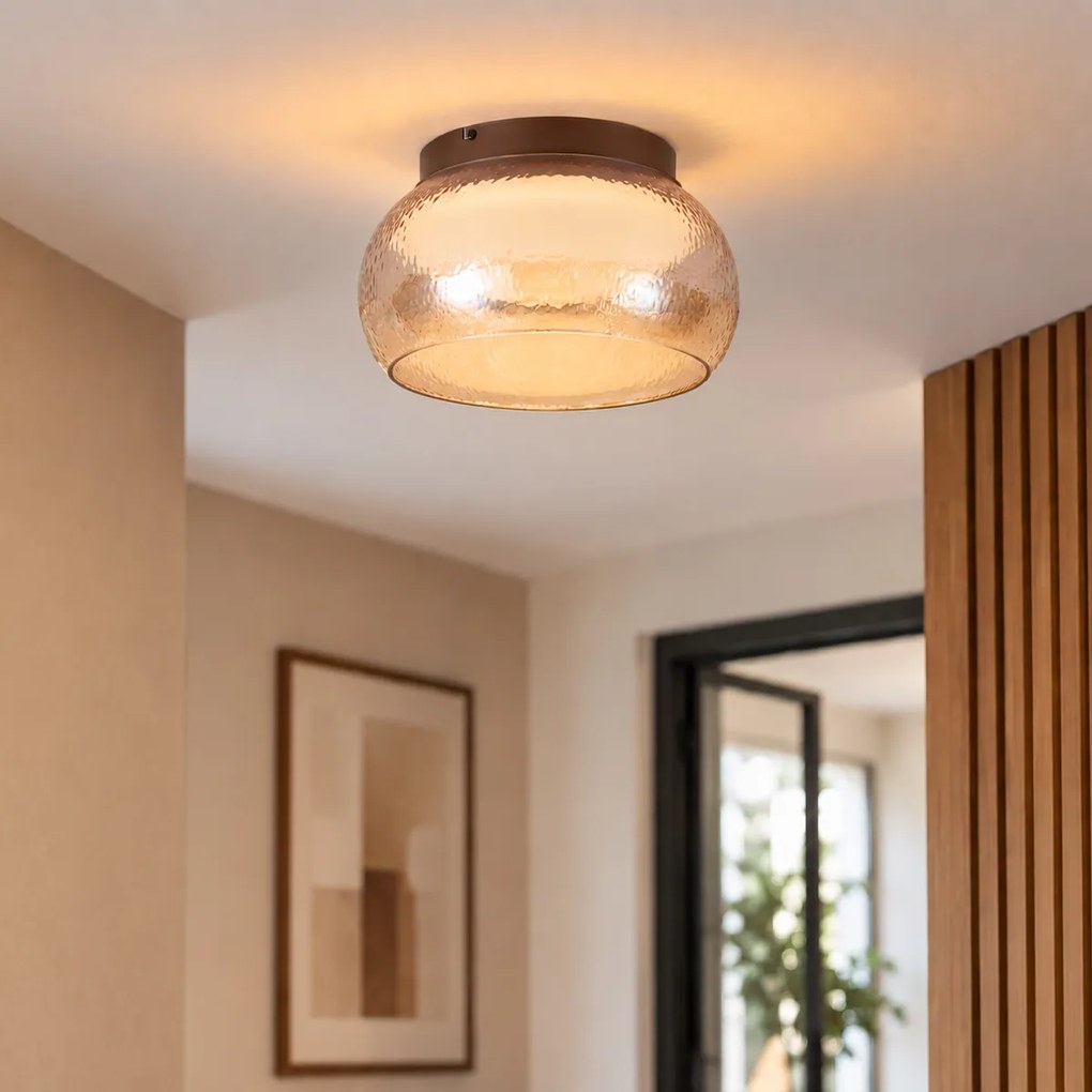Stropná lampa v štýle Art Deco hnedá s jantárovým sklom vrátane LED 3-stupňovo stmievateľná - Thimble