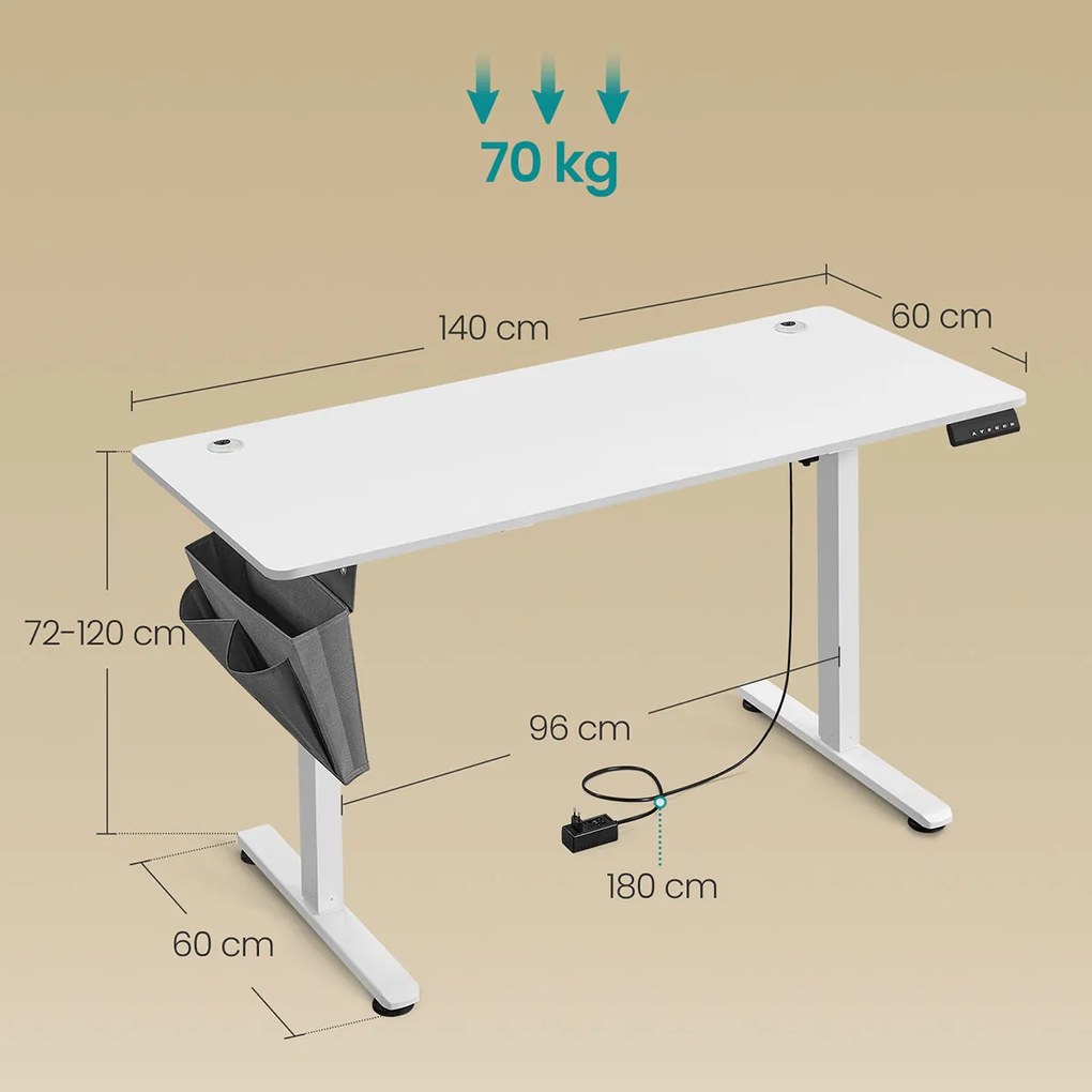 Elektricky nastavitelný psací stůl Vasagle Foral 140 cm bílý