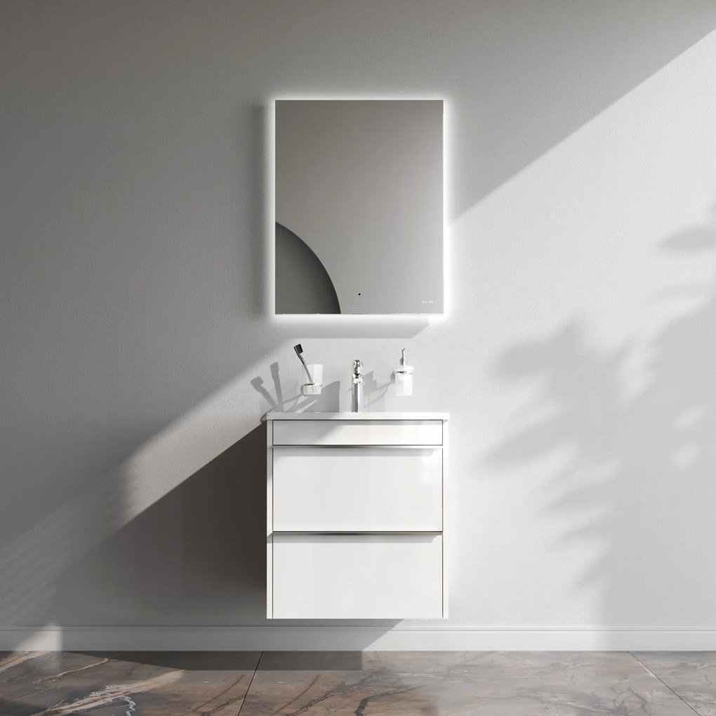 Skrinka s umývadlom 55 AM.PM Hit MTAFHX0552WG závesná, 2 zásuvky, lesklá biela