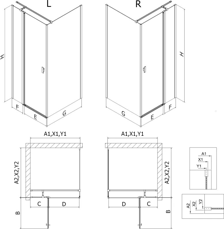 Mexen Mist T, sprchový kút s krídlovými dverami, ľavý, 90 x 115 cm, 8mm číre sklo, čierny profil, 8A4T-115-090-70-70-L