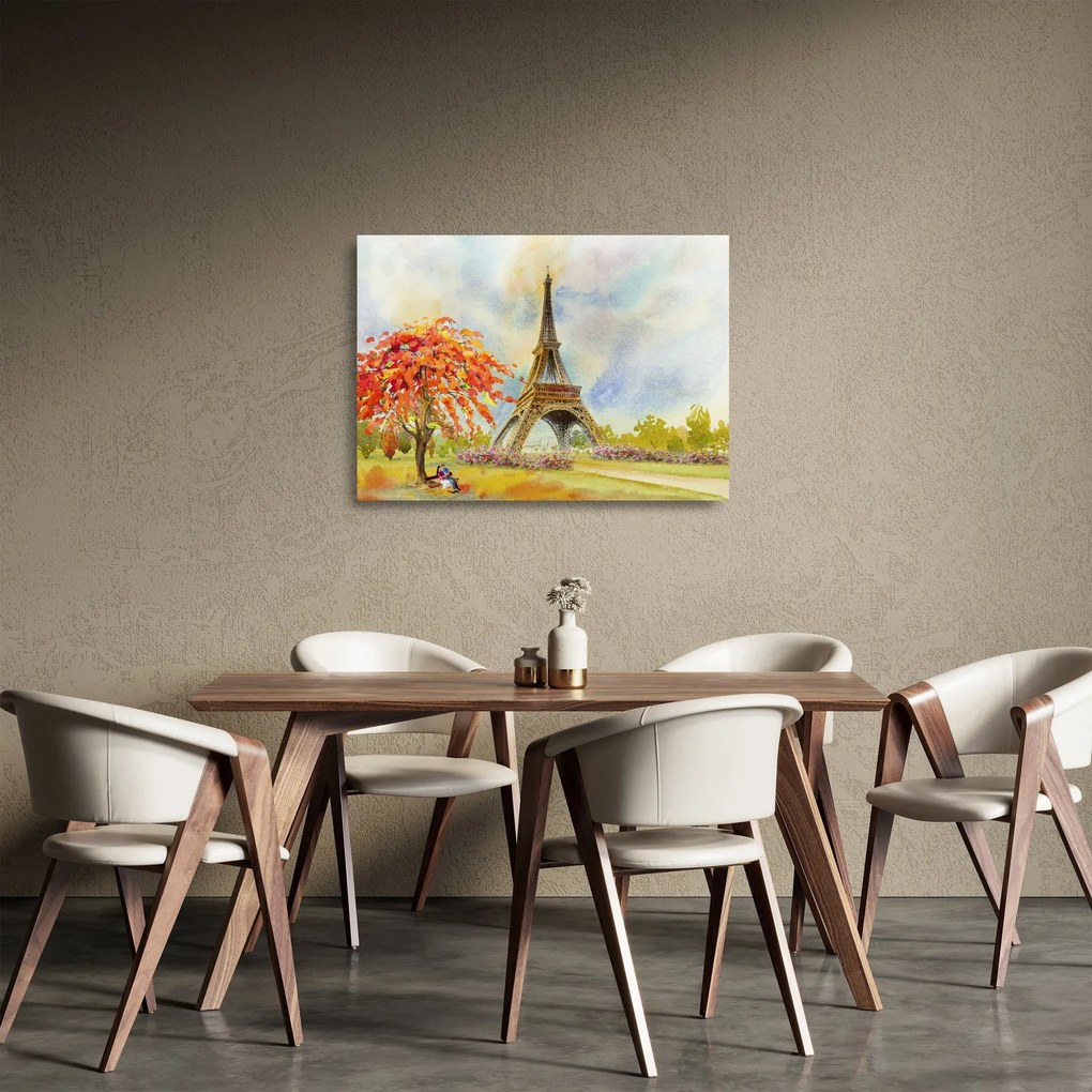 Maľovaný sklenený obraz Eiffelovej veže (70x50 cm)