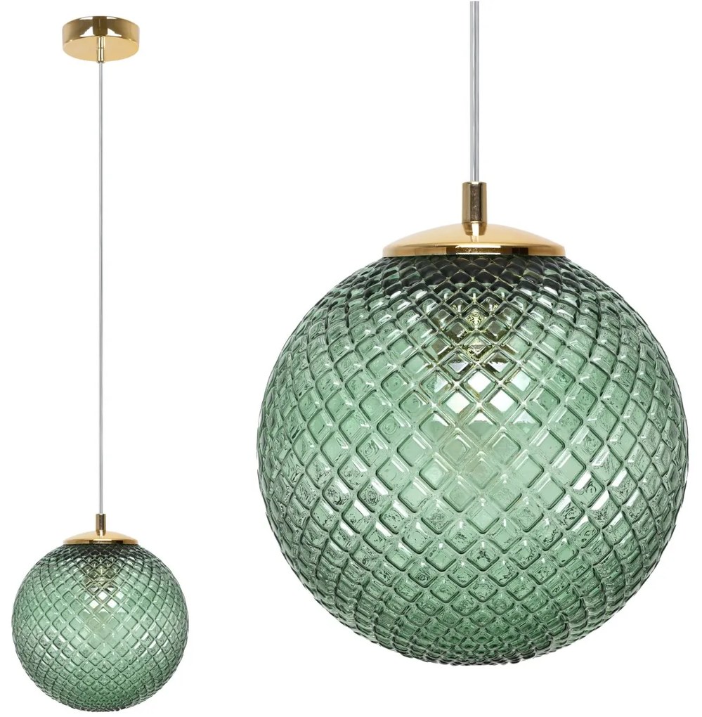 Závesne svietidlo Cannes, 1x zelené sklenené tienidlo (fi 20 cm), G