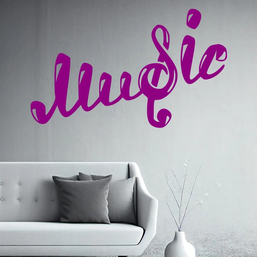 Veselá Stena Samolepka Nápis Music Farba: žlutá, Veľkosť: 100 x 62 cm
