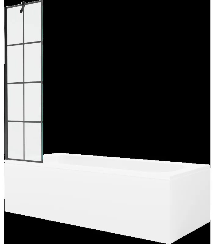 Mexen Vega obdĺžniková vaňa 170 x 70 cm s obkladom a 1-krídlovou sprchovou zástenou 50 cm, Čierny vzor - 550117077X9505007077