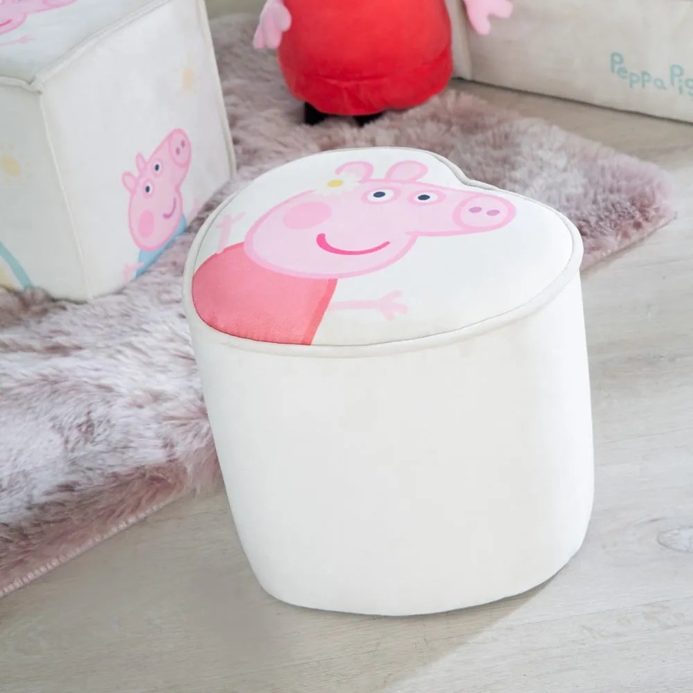 Biely zamatový detský puf Peppa Pig – Roba