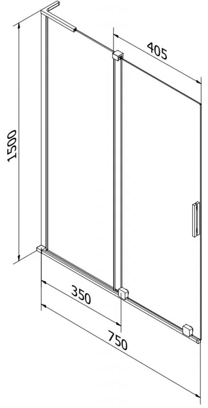 Mexen Velar L, 2-krídlová posuvná vaňová zástena 75 x 150 cm, 8mm číre sklo, chrómový profil, 896-075-003-01-01